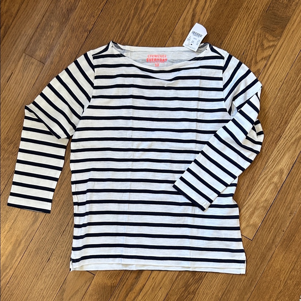 Crewcuts White & Navy Striped Long Sleeve Tee